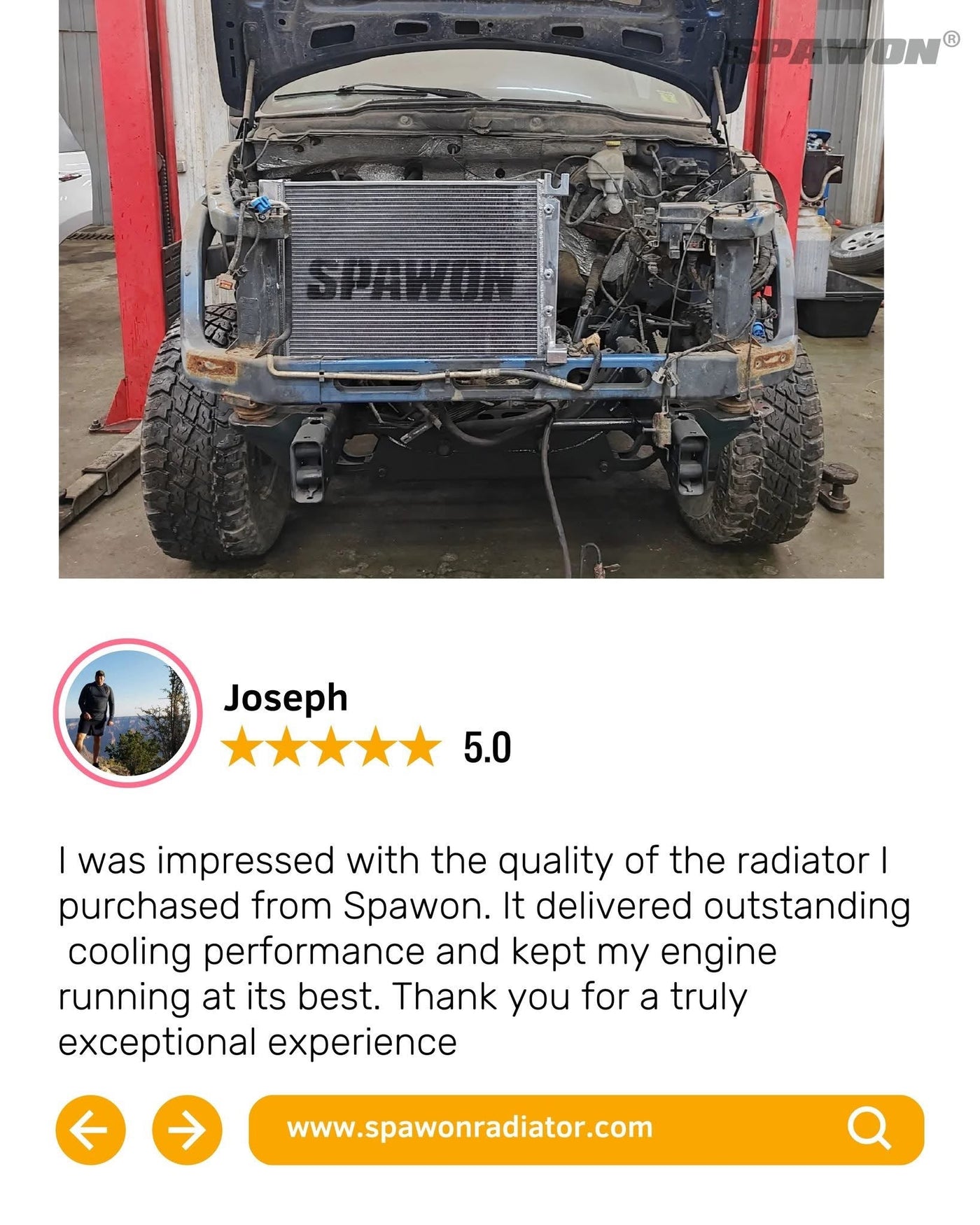 Another happy driver on the road with Spawon Radiator!